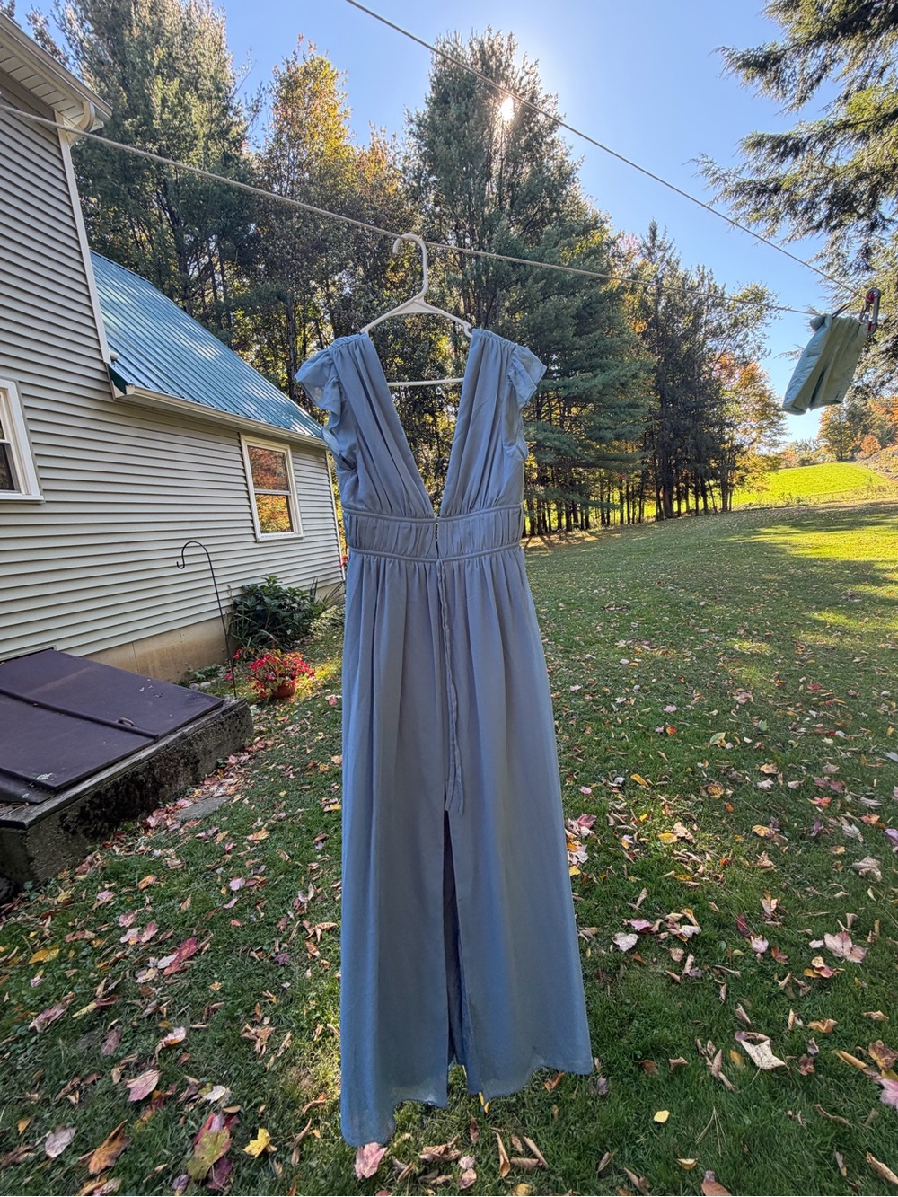 Women's Light Blue V-Neck Maxi Dress